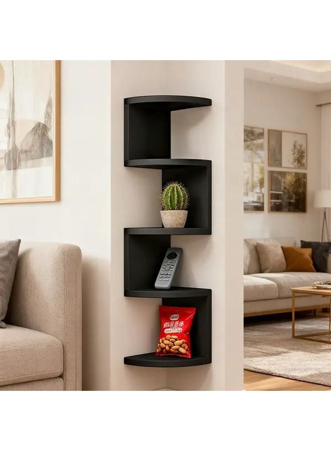 Black Five Tier Wall Mounted Floating Shelf For Living Room Bedroom Bathroom - Image 5